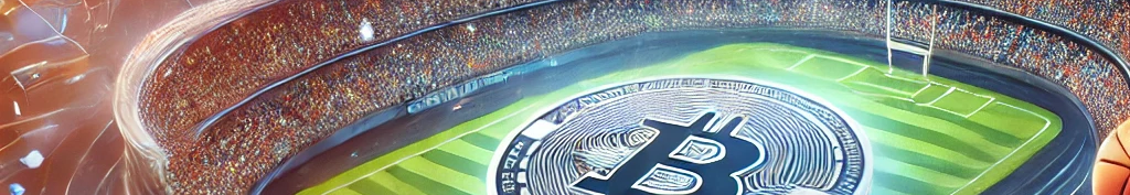 Um estádio com uma moeda BTC